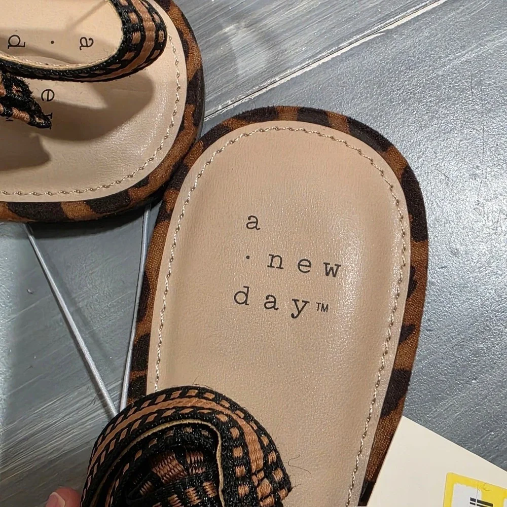 A New Day London Slingback Flats Leopard Print Pointed Toe Brown Black - Picture 8 of 11